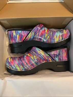 Dansko Multicolor Painterly Clog - Bright Pink, Purple, Blue, Yellow, Green